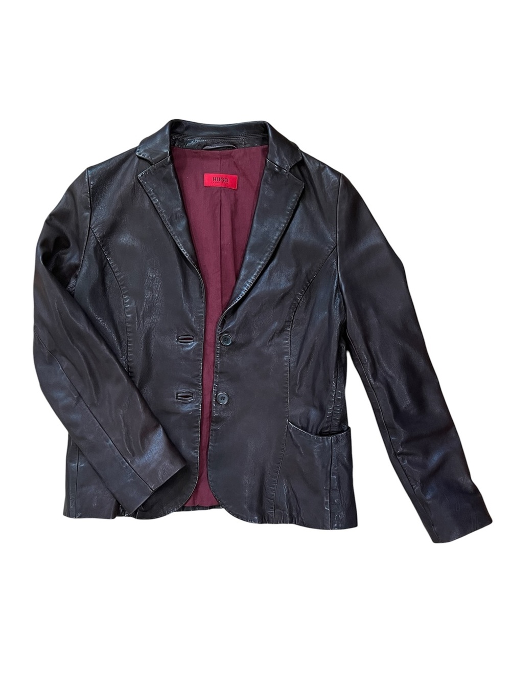 Dark Brown Hugo Boss Lambskin Leather Suit Jacket Blazer